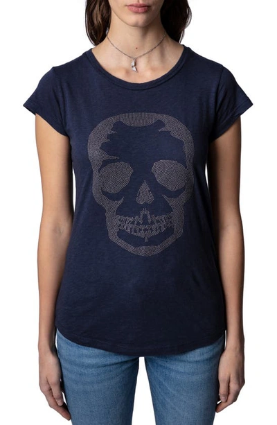 Zadig & Voltaire Women's Skull-studded Skinny T-shirt In Navy