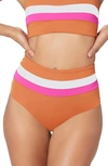 L*space Portia Reversible High Waist Stripe Bikini Bottoms In Orange/ Pink/ Cream