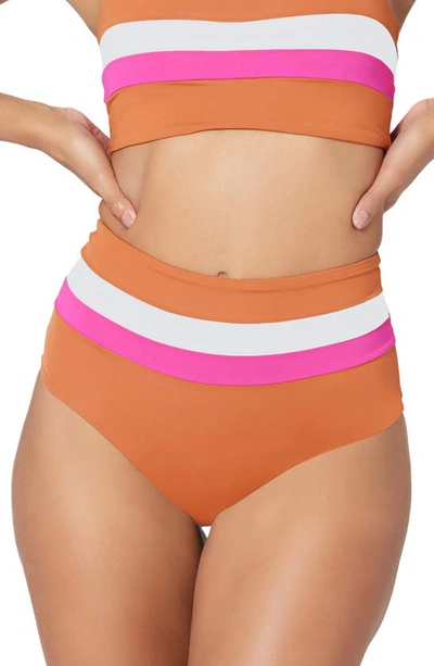 L*space Portia Reversible High Waist Stripe Bikini Bottoms In Orange/ Pink/ Cream