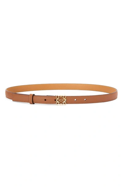 Loewe Anagram Buckle Leather Belt In Tan/ Gold