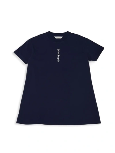 Palm Angels Girls Navy Kids Logo-print Cotton T-shirt Dress 4-12 Years 10 Years In Navy Blue White