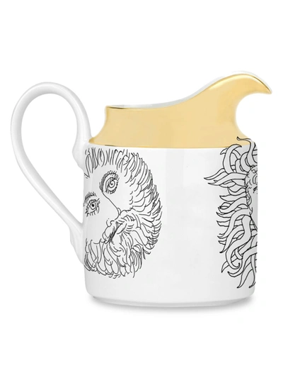 Fornasetti Solitario Porcelain Milk Jug 11cm In White/black/gold