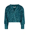 Rotate Birger Christensen Aurelia Cropped Sequined Stretch-jersey Wrap Top In Light Blue