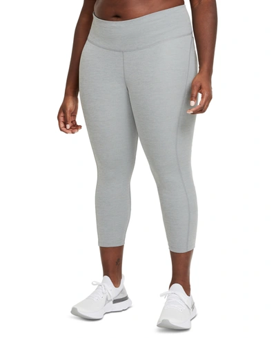 Nike Women's Fast Mid-rise Crop Running Leggings (plus Size) In Smoke Grey Heather/reflective Silver