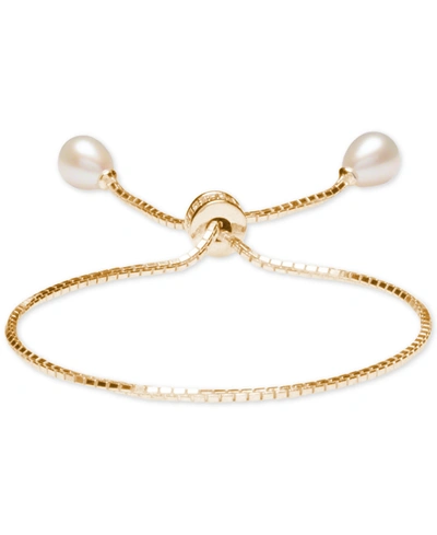 Macy's Cultured Freshwater Pearl (7 X 9mm) Bolo Bracelet In 18k Gold-plated Sterling Silver