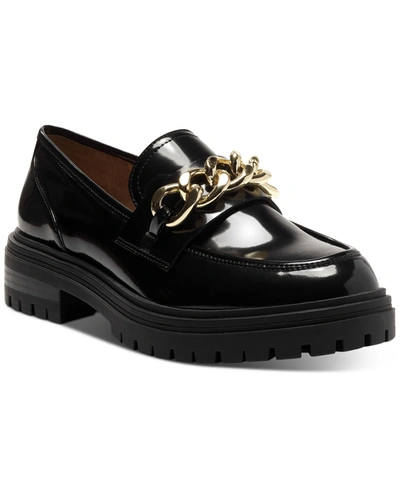Inc International Concepts Women's Brea Chain-trim Lug Sole Loafers, Created For Macy's In Black Smooth