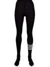 Thom Browne Ribbed High Waist Tights With Striped Detail In Black