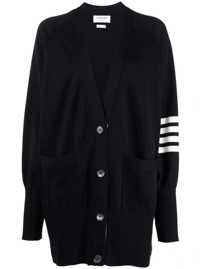 Thom Browne 4-bar Knitted Cardigan In Blue
