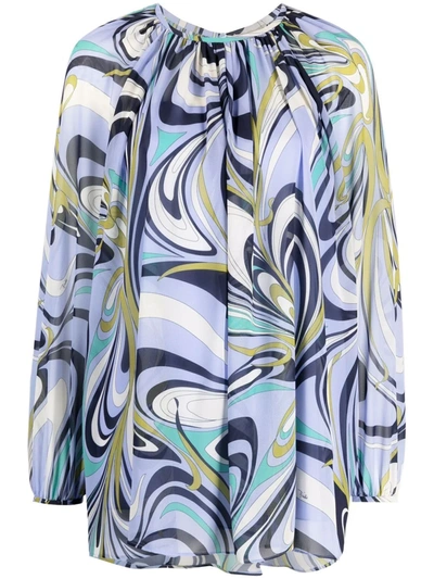 Pucci Onde-print Georgette Blouse In Blue