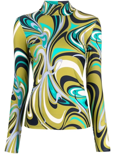 Emilio Pucci Onde-print Long-sleeve Top In Blue