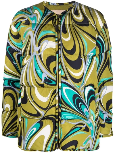 Pucci Onde-print Quilted Jacket In Blue