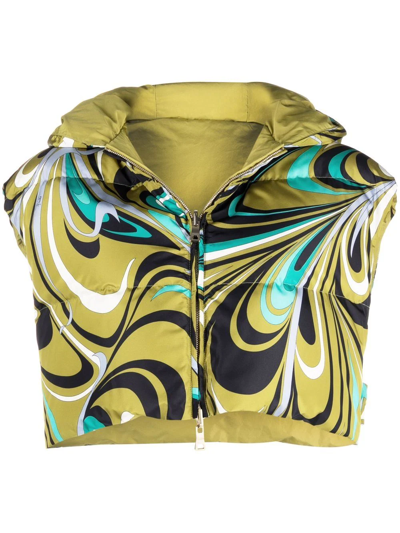 Emilio Pucci Onde-print Hooded Gilet In Green