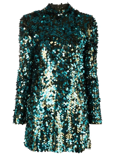 Emilio Pucci Sequinned Long-sleeve Minidress In Blue
