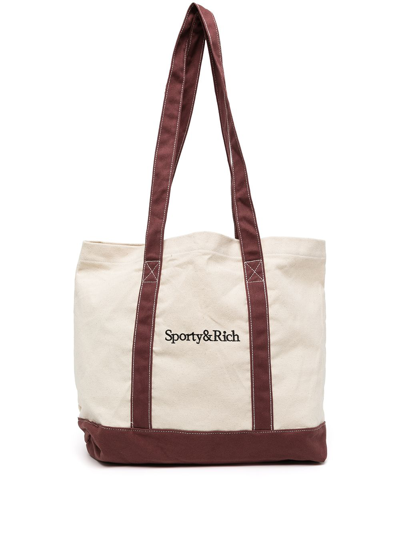 Sporty And Rich Logo-print Panelled Tote In Neutrals