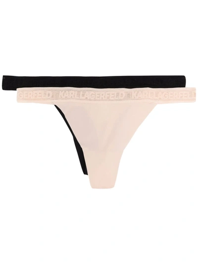 Karl Lagerfeld Ultralight Logo Thong 2-pack In Black