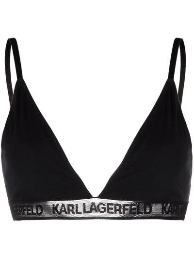 Karl Lagerfeld Ultralight Logo Triangle Bra In Black