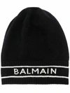 Balmain Logo-intarsia Merino Wool-cashmere Blend Beanie In Nero