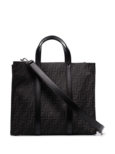 Fendi Black Ff Jacquard Monogram Tote Bag