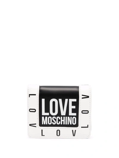 Love Moschino Wallet With All-over Contrasting Logo Print In White, Black