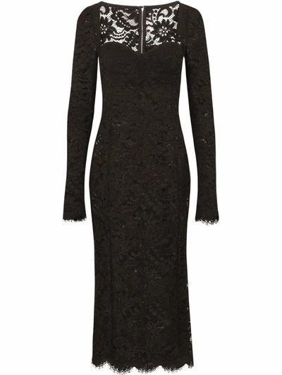 Dolce & Gabbana Semi-sheer Lace Midi Dress In Black