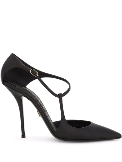 Dolce & Gabbana Pointed Patent Leather Ankle-strap Pumps In Black