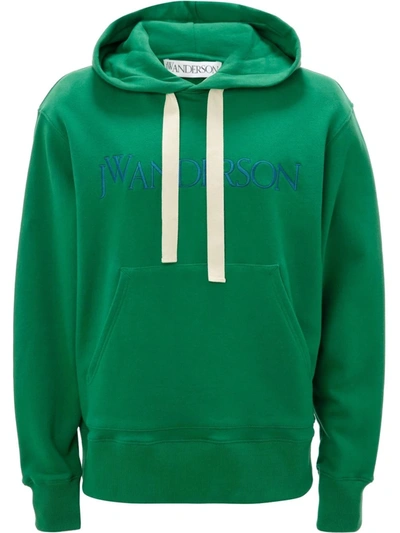 Jw Anderson Classic Embroidered Logo Hoodie In Green