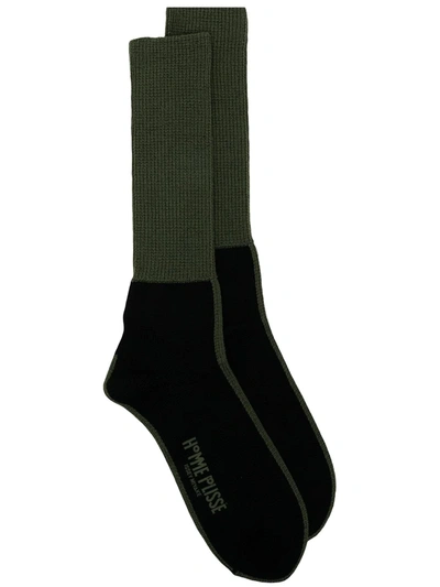 Issey Miyake Two-tone Logo-print Socks In Black