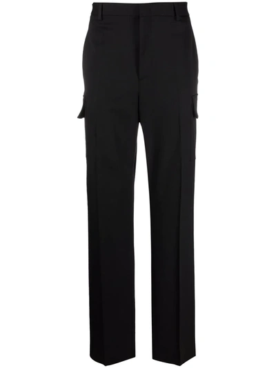 Valentino Straight-leg Pleated Stretch-wool Cargo Trousers In Black