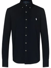 Polo Ralph Lauren Black Shirt With Button-down Collar And Pony Embroidery On The Front In Blue