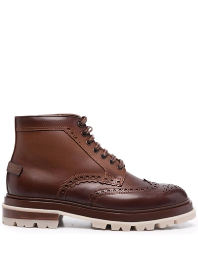 Santoni Breakout Brogue Ankle Boots In Braun