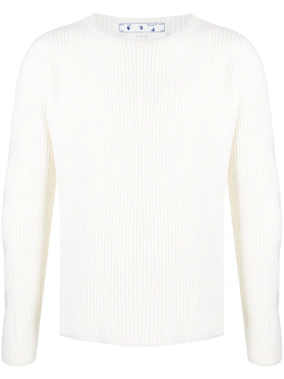 Off-white Ribbed-knit Crew-neck Jumper In White