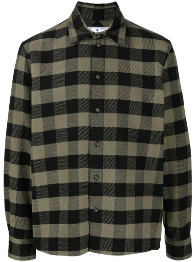 Off-white Long-sleeve Checked Shirt In Green