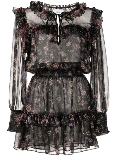 Misa Karla Floral-print Mini Dress In Black