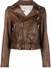 Golden Goose Black Vintage-effect Leather Perfecto Biker Jacket In Brown