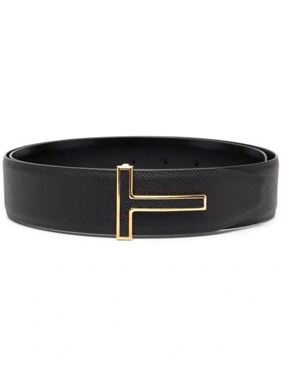 Tom Ford Logo-buckle Leather Belt In Schwarz