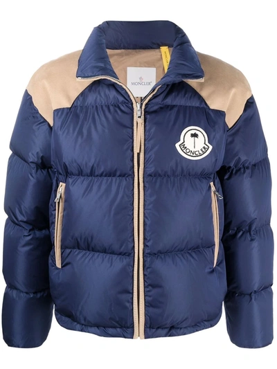 Palm Angels X Moncler Logo-patch Padded Jacket In Blue
