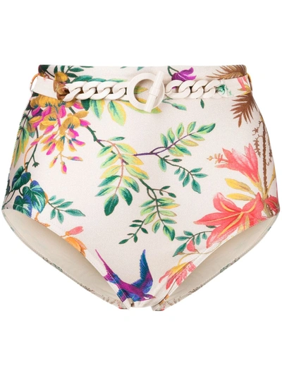 Zimmermann Tropicana Floral High Waist Bikini Bottoms In Print