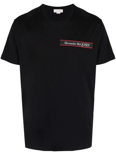 Alexander Mcqueen Logo-stripe Short-sleeve T-shirt In Black