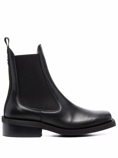 Ganni Square-toe Leather Chelsea Boots In 099 - Black