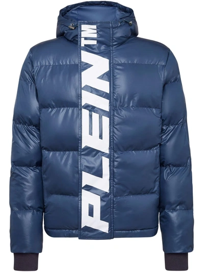 Philipp Plein Padded Long-sleeve Logo Jacket In Blue