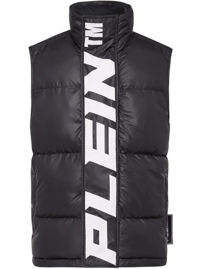 Philipp Plein Padded High-neck Logo Gilet In Black