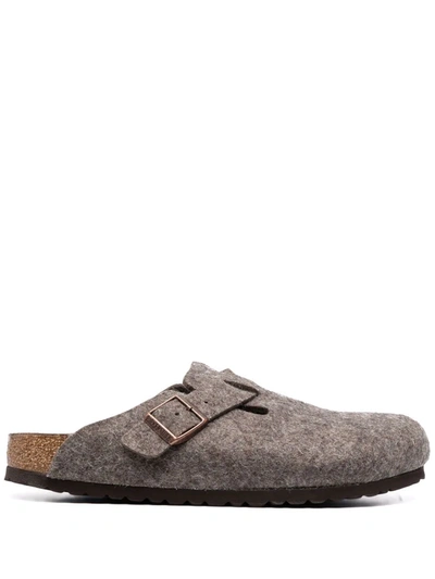 Birkenstock Boston Buckle-embellished Slippers In Brown