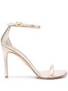 STUART WEITZMAN SQUARE-TOE METALLIC-EFFECT SANDALS