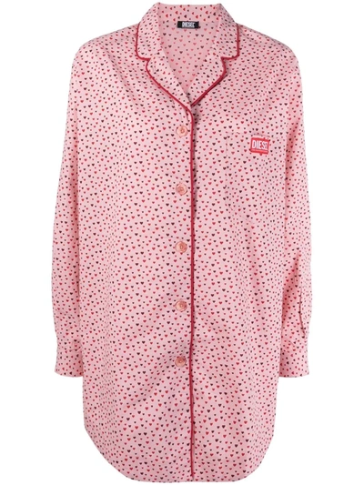 Diesel Heart-print Cotton Nightdress In Pink