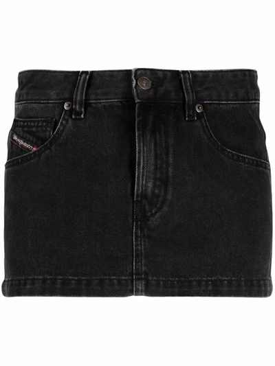 Diesel Mid-rise Denim Miniskirt In Black