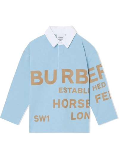 Burberry Kids Horseferry Print Polo Shirt (6-14 Years) In Powdered Blue