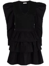 Ulla Johnson Amiri Puff-sleeve Cotton Minidress In Black