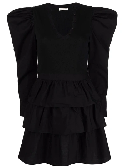 Ulla Johnson Amiri Puff-sleeve Cotton Minidress In Noir