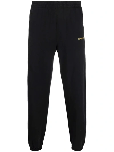 Sporty And Rich Embroidered Cotton-jersey Track Pants In Black