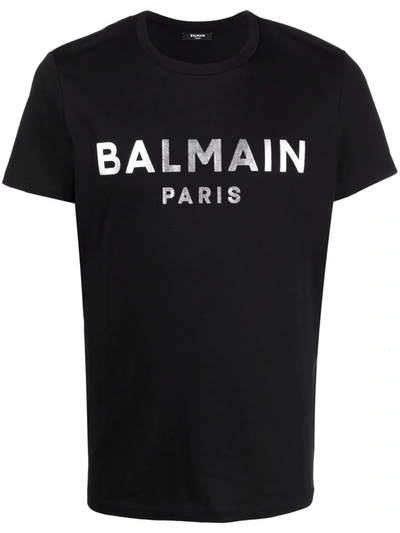 Balmain Men Black Crewneck T-shirt With Logo Lettering On The Front In Cotton Man